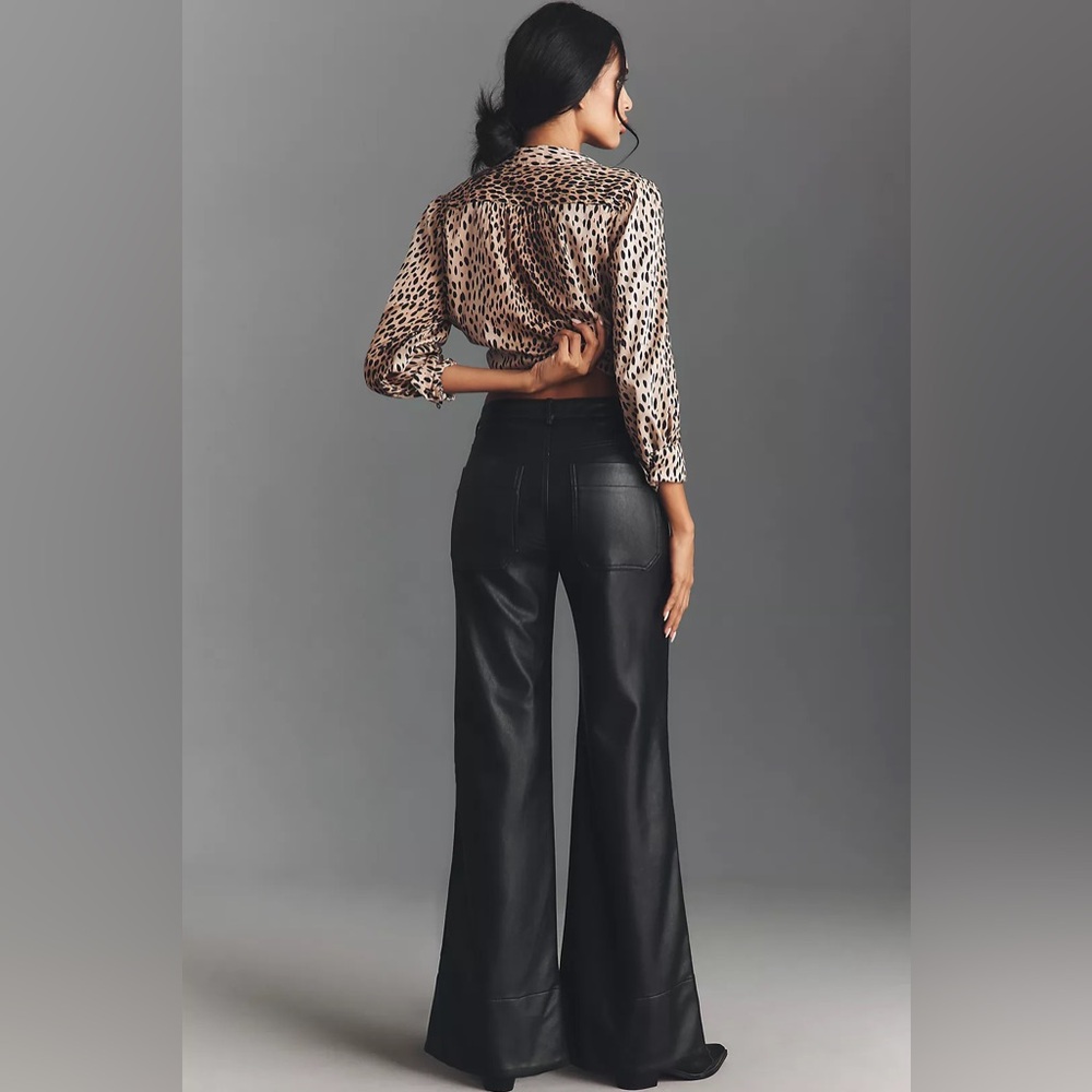Anthropologie Black The Rylan Faux Leather Relaxed High-Rise Flare Pant Size 10 - Picture 2 of 7